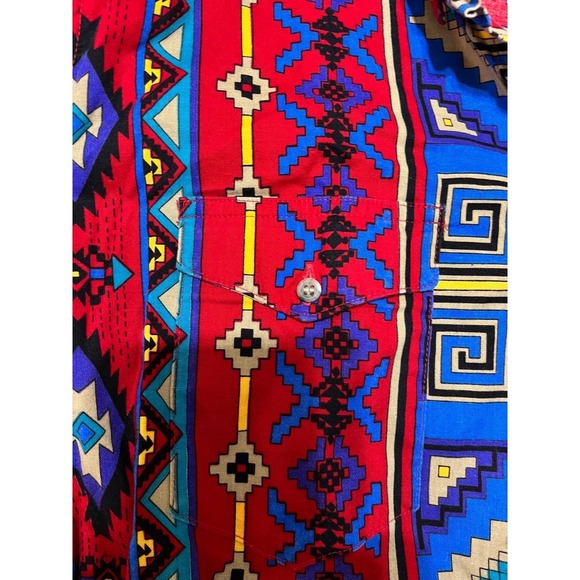 Vintage 90's Wrangler Mens Cut Western Shirt Red Geometric Print Long Sleeve XLT - Picture 4 of 7